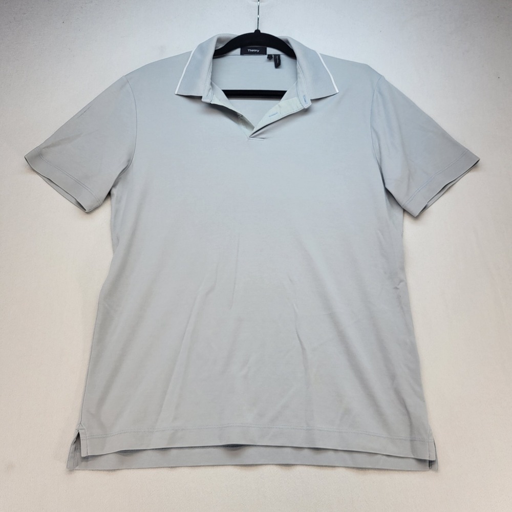 Theory Standard Polo Mens Small Light Blue Pique Pima Cotton Short Sleeve